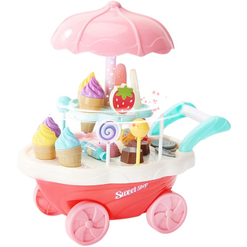 Sonido y simulación de luz para niños transfronterizos mini helado giratorio Lollipop Candy car play House trolley toy
