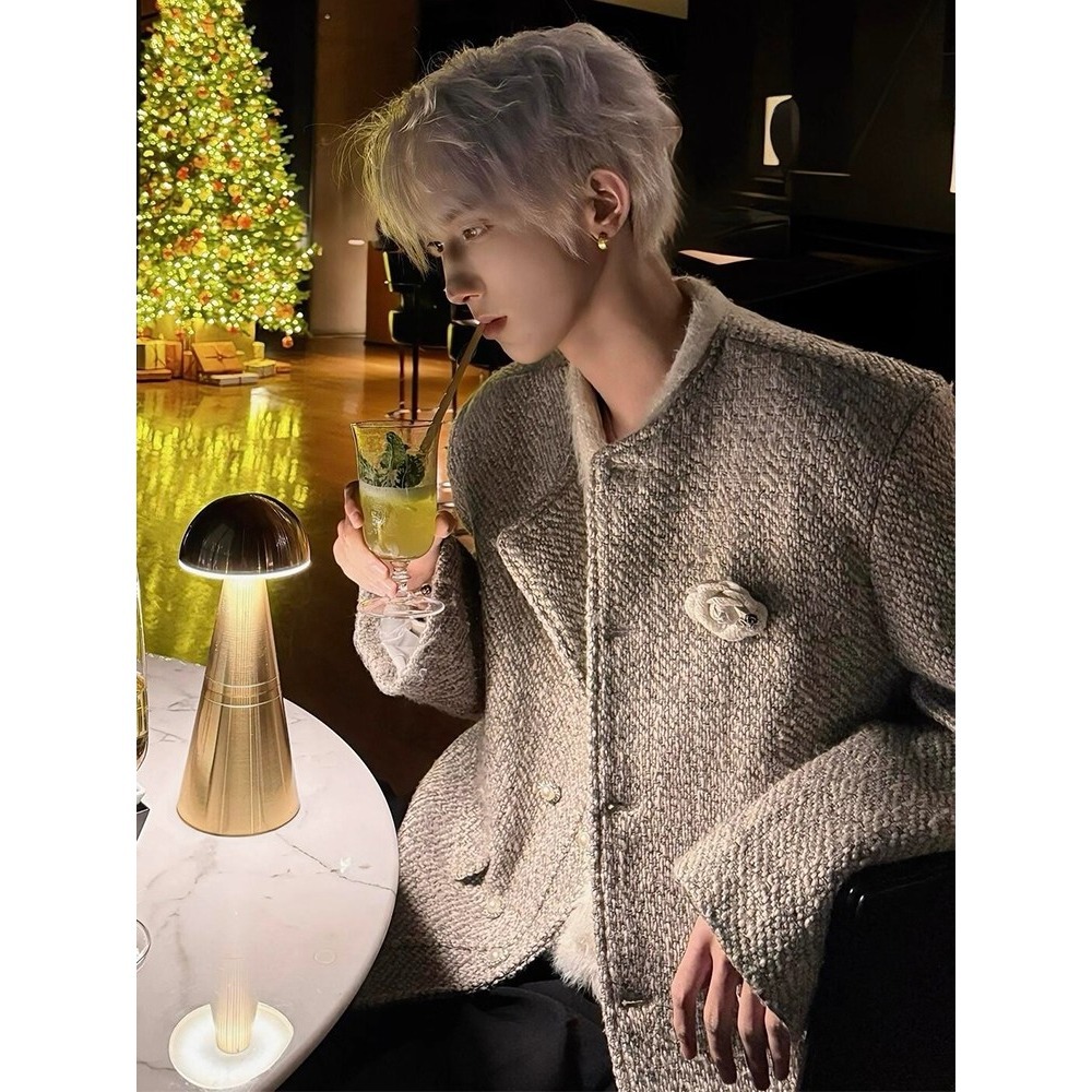 cleanfit小香风外套男女同款春秋季高级感男模穿搭无领正肩夹克