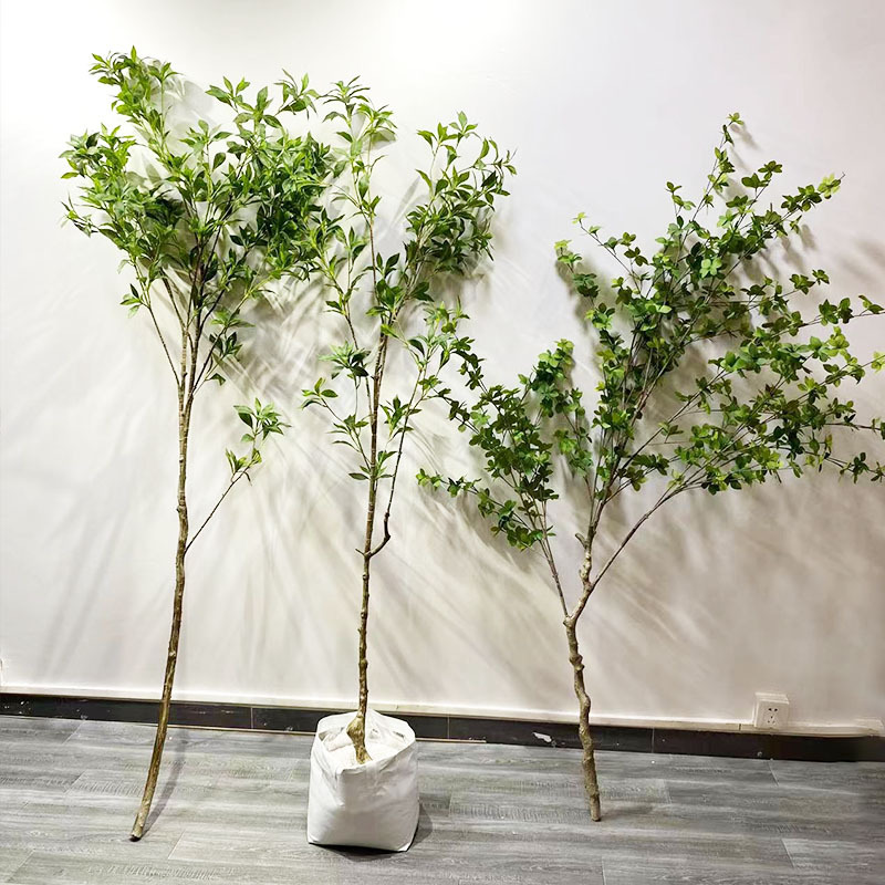 Artificial japonés borracho madera campana hoja árbol artificial sola gran rama planta verde planta maceta recepción ventana Decoración