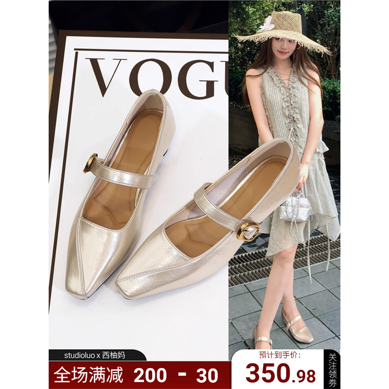 香港一字带方头玛丽珍鞋女2025夏季新款复古风百搭单鞋时尚小皮鞋|undefined