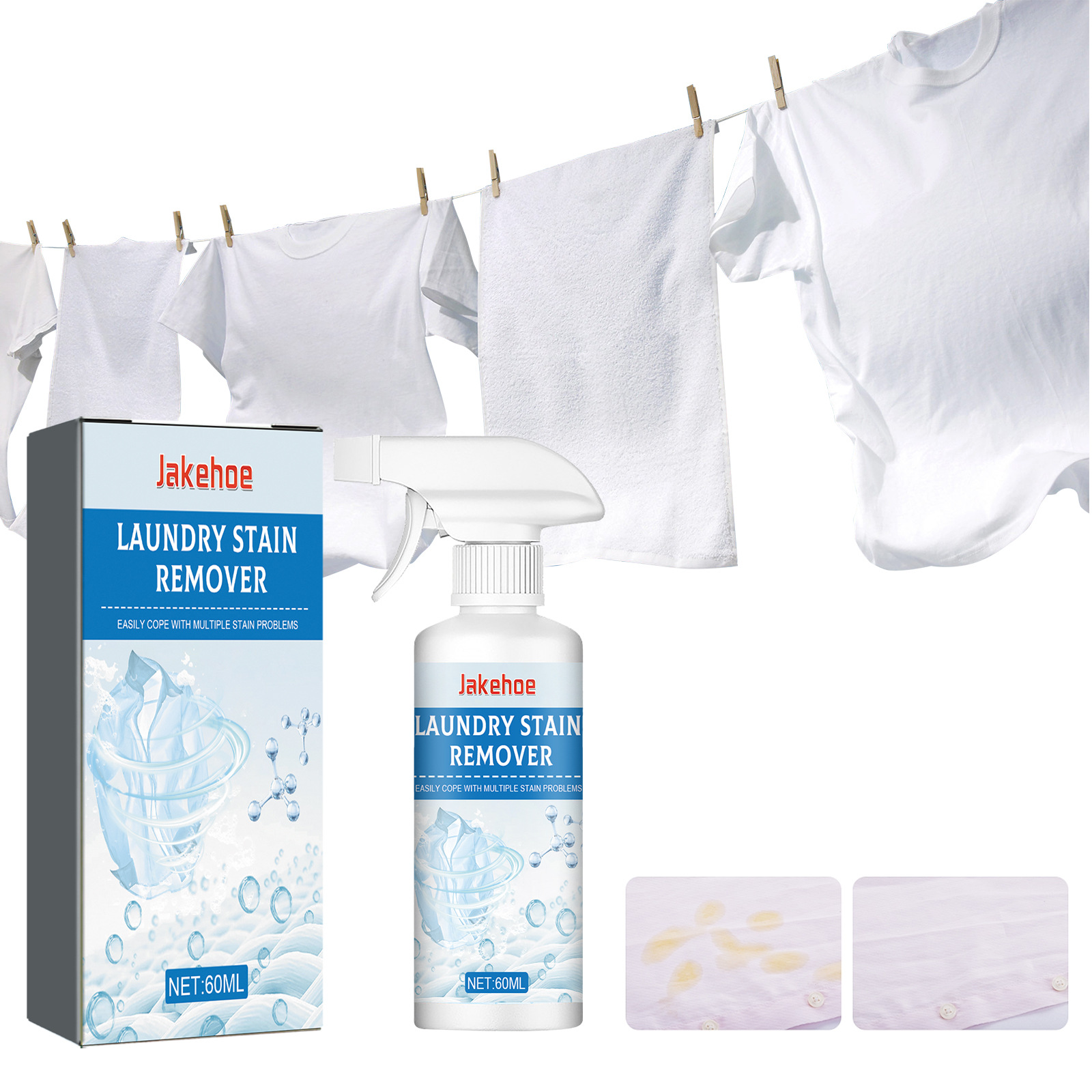Jakehoe Clothes Cleaner Clothes Cleaning and Decontamination Removes Stubborn Stains, Oil Stains and Yellowing Cleaning and Dry Cleaning Agent
