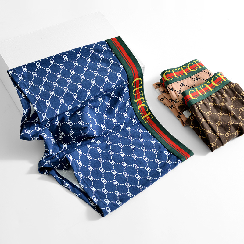 60 Piece Cotton Men's Mid Waist Antibacterial Breathable Printed Trendy Men's Underwear Pure Cotton Straight Leg Pants