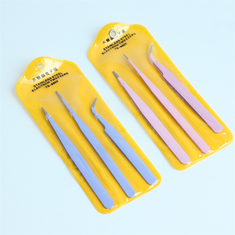 3支套装不锈钢镊子马卡龙手账镊子直尖美甲贴钻饰品diy手工夹子