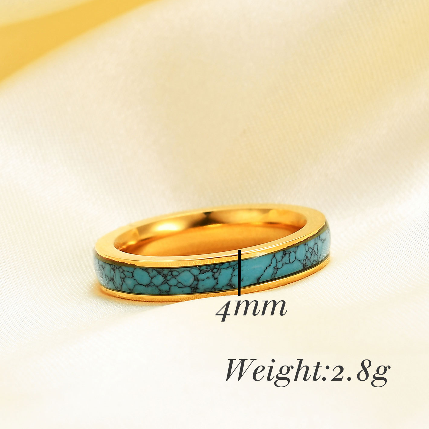 Simple Style Round Titanium Steel Inlay Turquoise Rings