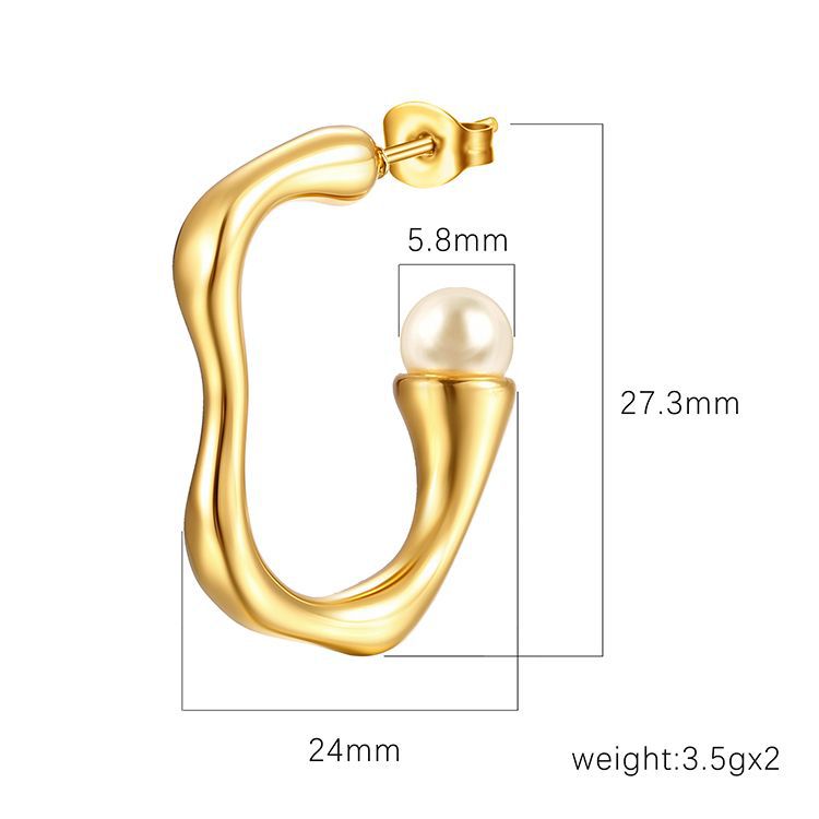 Transfronterizo de Europa y América de la moda 18K geométrica de acero inoxidable con incrustaciones de perlas pendientes de las mujeres red roja estilo irregular pendientes