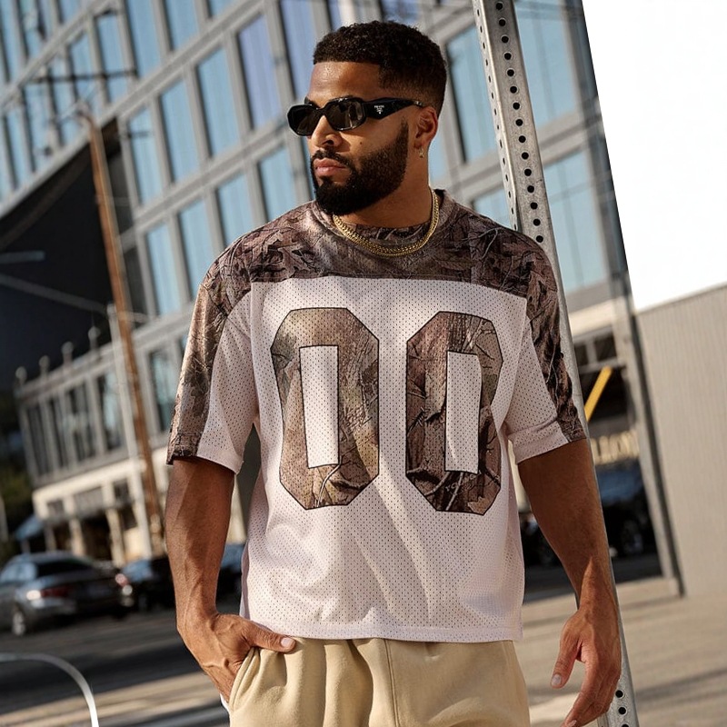 American Trendy Brand Youngla Large Mesh Quick-Drying Breathable Oversized T-Shirt Men's Sports Fitness Double Zero Jersey Short Sleeves