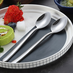 304不鏽鋼蘋果挖泥勺子嬰兒寶寶輔食水果刮泥勺子帶鋸齒挖球湯匙