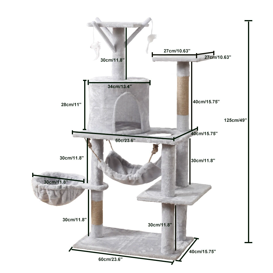 Velvet Cat Climbing Tree, Multi-Level Space-Saving Cat House with Hammock, All-Seasons