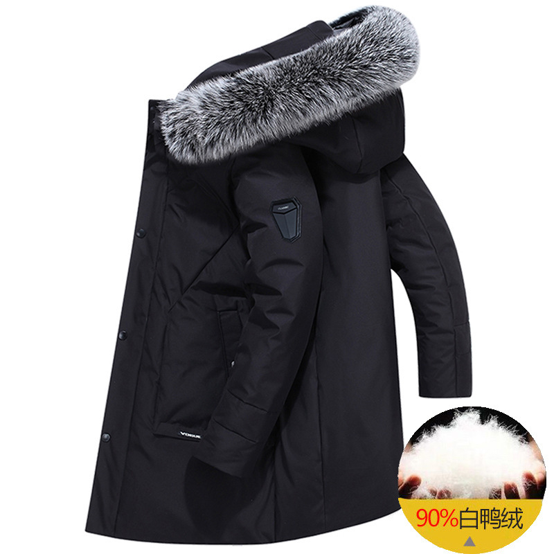 New Winter Men's Duck down Jacket with Large Fur Collar, Mid-Length Thick Coat for Young and Middle-Aged Men