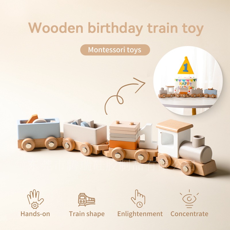 Tren de cumpleaños de madera para niños juguete bebé cumpleaños hito juguete pequeño tren creativo cumpleaños foto decoración