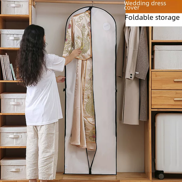 Dust cover household coat wedding dress dust bag thickened portable suit clothes hanging bag foldable clothes dust bag