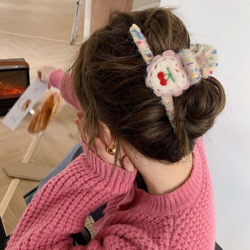 Cute Cherry Flocked Big Shark Clip Hairpin Craft Hair Accessory Simple  Autumn/Winter New Style Rear Head Hair Accessory