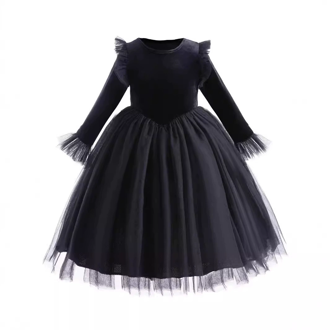 Evening dress, velvet skirt, small princess costume, long-sleeve, Amazon
