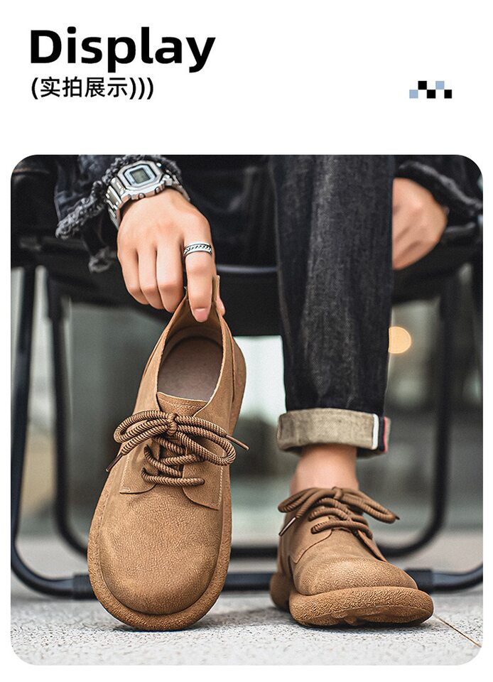 Giày da nam cổ thấp kiểu Martin phong cách retro, đế mềm chống thấm nước, form rộng cỡ lớn — Kaki, màu nâu, màu đen chi tiết 6