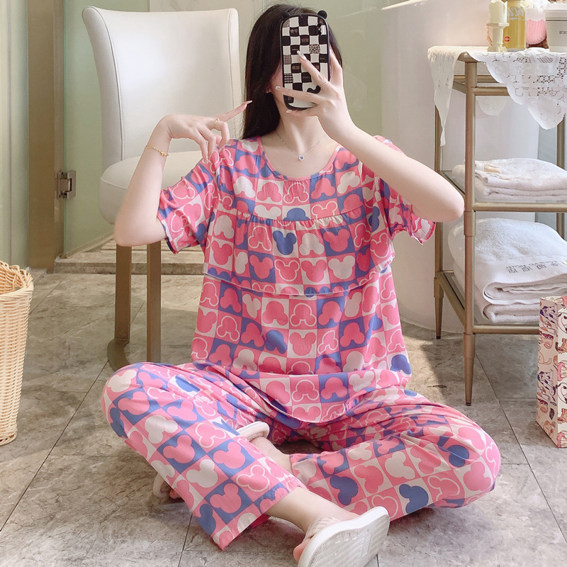 2025 New Anti-bump Cotton Silk Pajamas Women's Summer Ultra-thin Short-sleeved Trousers Cotton Silk suit plus size Home Clothes