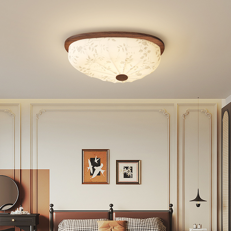 Lámpara de techo de estilo antiguo francés, estética de Song, lámpara principal de sala de estar, color de nogal, nuevo dormitorio principal chino, lámpara de hoja de loto