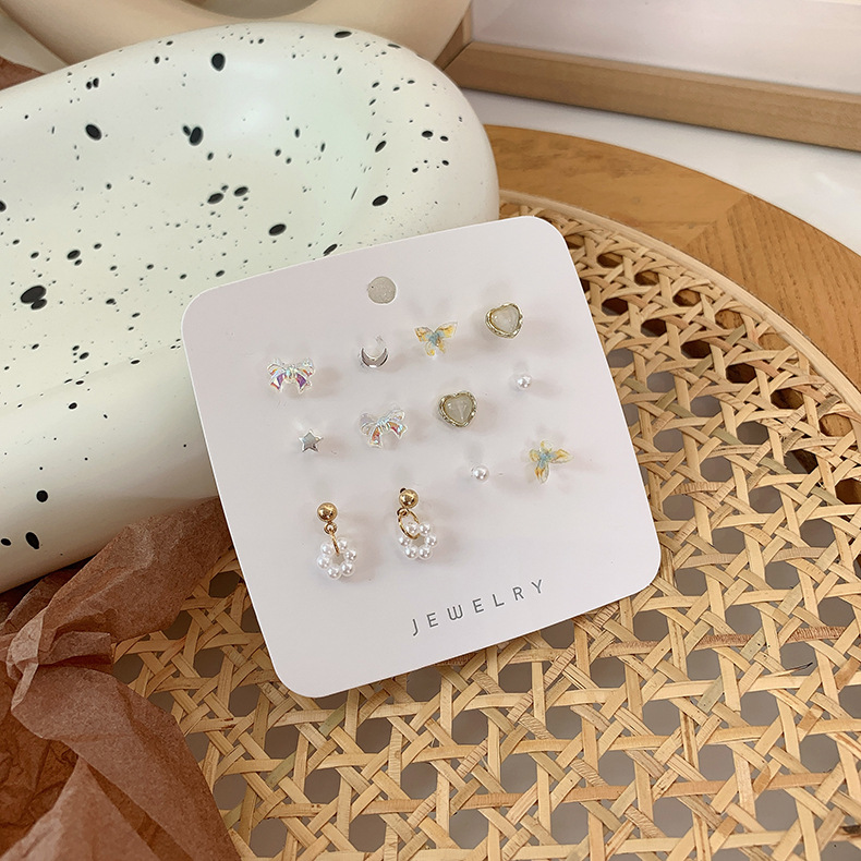 Small Colorful Bow Stud Earrings Suit Female Summer Niche Design Sense Opal Simple Student Ear-caring Earrings display picture 4