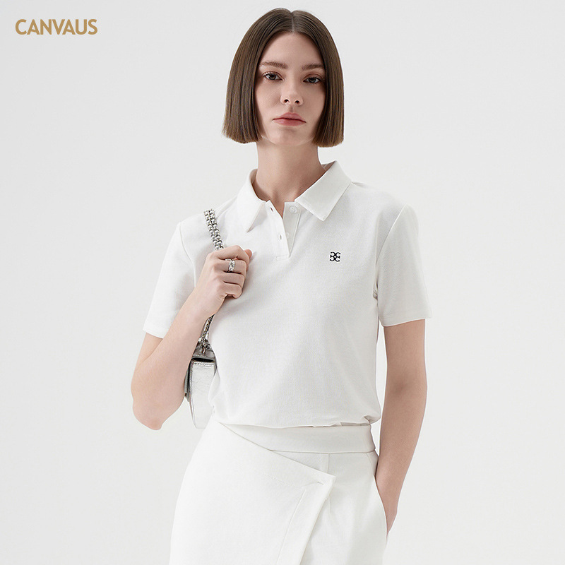 CANVAUS Short-sleeved POLO Shirt Women's Top Summer New Breathable Casual Sports Solid Color Embroidered Letter T-shirt