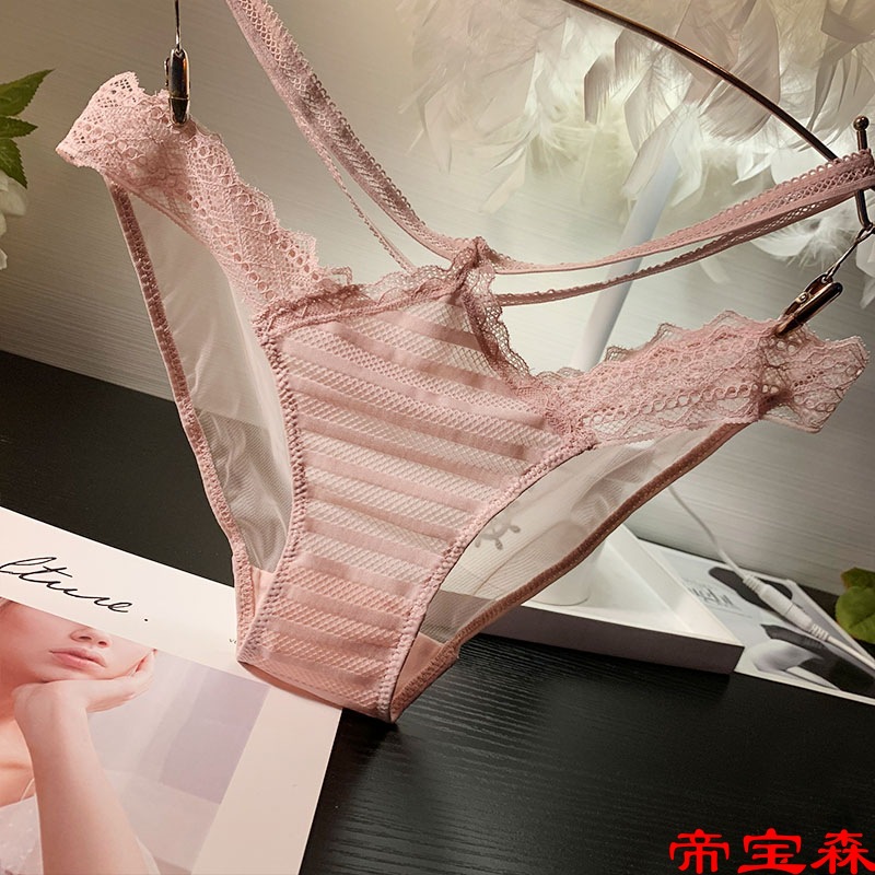 T欧美绑带蕾丝内裤女士性感低腰网纱镂空透明透视三角裤夏季薄款