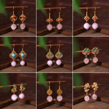 天然水晶耳坠国潮原创手作耳环复古中式风轻奢高级感耳饰品批发