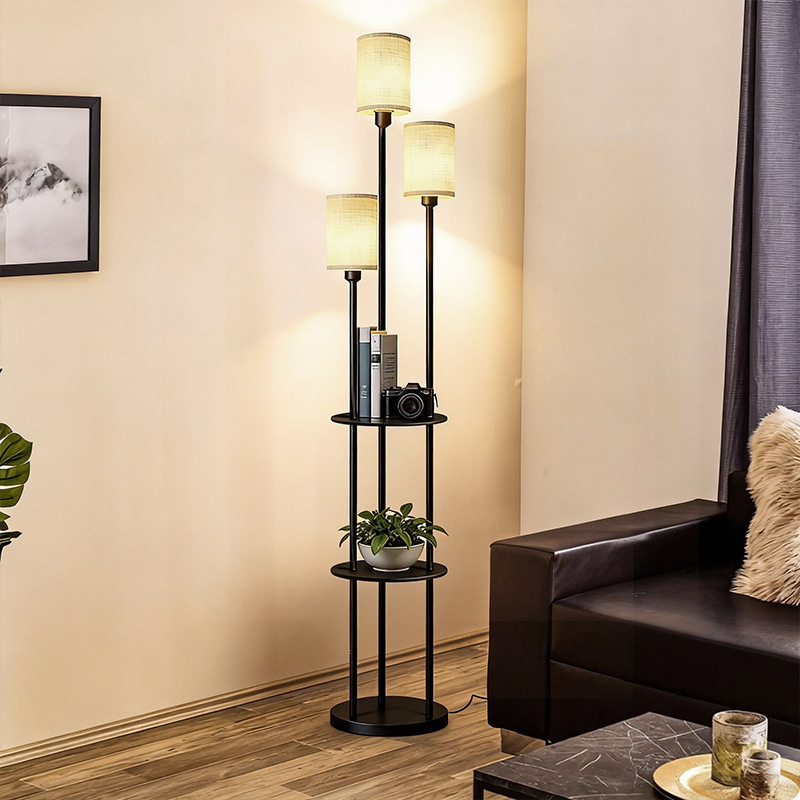 Торшер Taotao Lighting коричневая полка, ротанговый плафон