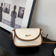拼接質感百搭ins復古通勤單肩斜挎包包女2024春季新款小眾小方包