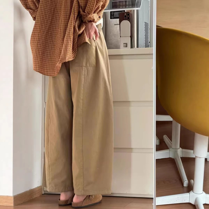 Japanese-Style Khaki Cropped Wide-Leg Pants for Women, Spring Style, Plus Size, Relaxed and Stylish, Super Attractive and Versatile Pants Japanese-Style Khaki Cropped Wide-Leg Pants for Women, Spring Style, Plus Size, Relaxed and Stylish, Super Attractive and Versatile Pants