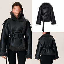 源头工厂外贸女装.欧美皮毛一体风翻领仿皮外套亚马逊速卖通跨电