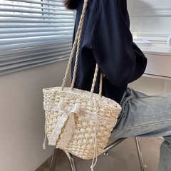 New Fashion Handbag Summer Beach Lace Butterfly Knot Grass Weaving Bag Mori Girl Sweet Vegetable Basket Shoulder Bag for Women