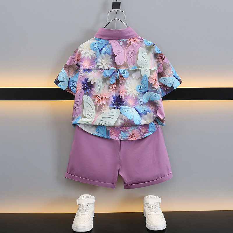 男の子の夏のシャツスーツ 2025 新しい子供の夏服ファッショナブルなインターネット有名人の赤ちゃん半袖ハンサムなネクタイの服|undefined