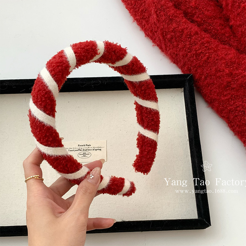 Año Nuevo a rayas rojas de cordero cabello cordaño Otoño Invierno 2024 nuevo cráneo alto presión corda de cabello cordajo de cabello cordajo de cabello adornamiento de cabeza