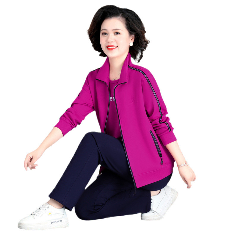 영어 P1 어머니 가을 중년 및 노인 운동복 세트 여성 봄과 가을 중년 여성 느슨한 플러스 사이즈 3 종 세트