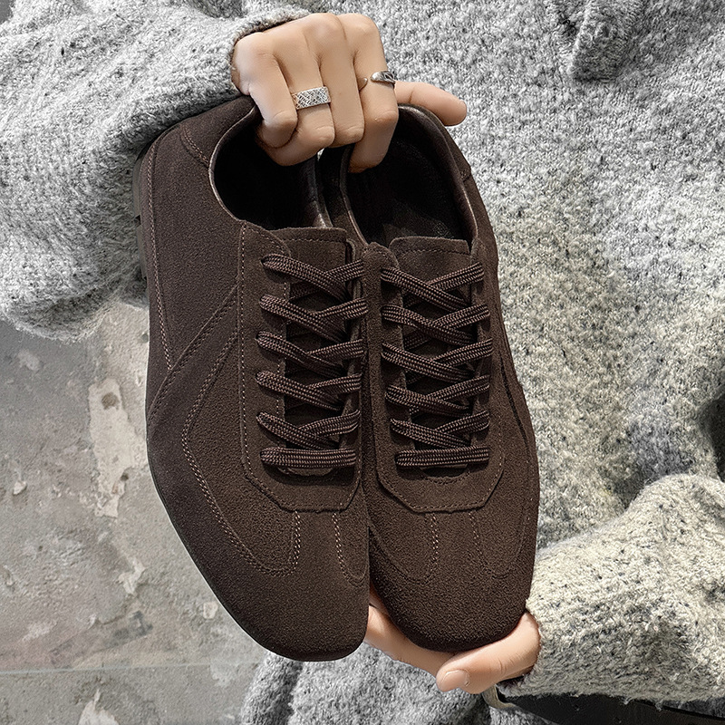 Men's Minimalist Suede Retro Brown High-End Boxing Training Shoes British Style Thin-Soled Casual Shoes 6289