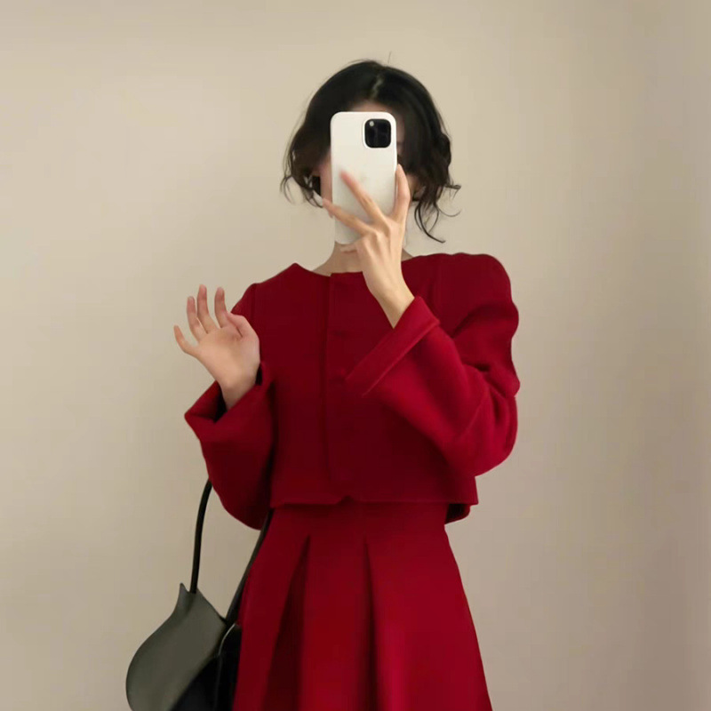 漂亮冬装搭配一整套高级感韩式千金小香风毛呢套装两件套|undefined