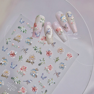 Tomoni Crystal Diamond Nail Art Stickers Don't Lose Cooperation Nail Stickers Wholesale Guofeng Embroidered Flower Stickers MS626