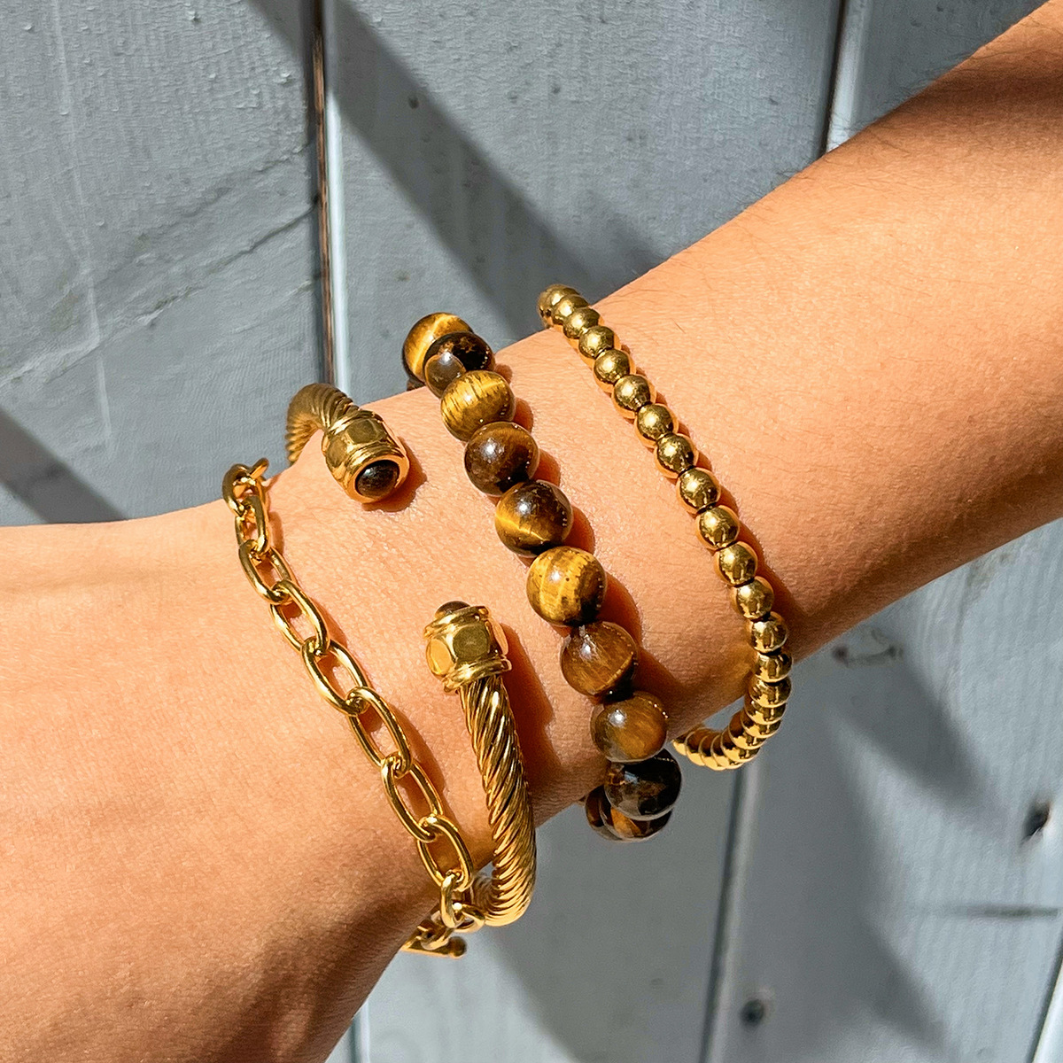 Wanxing Joyería de moda europea y americana Pulsera de anillo de diamante de acero inoxidable Pulsera de ojo de tigre Pulsera de lujo ligero y de alta calidad