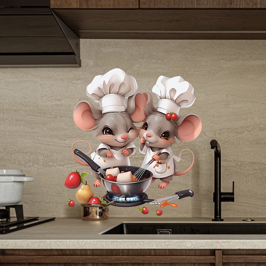 Cross-border Cute Chef Mouse Wall Sticker Cartoon Mouse Waterproof PVC Self-adhesive Kitchen Bedroom Living Room Decorative Sticker