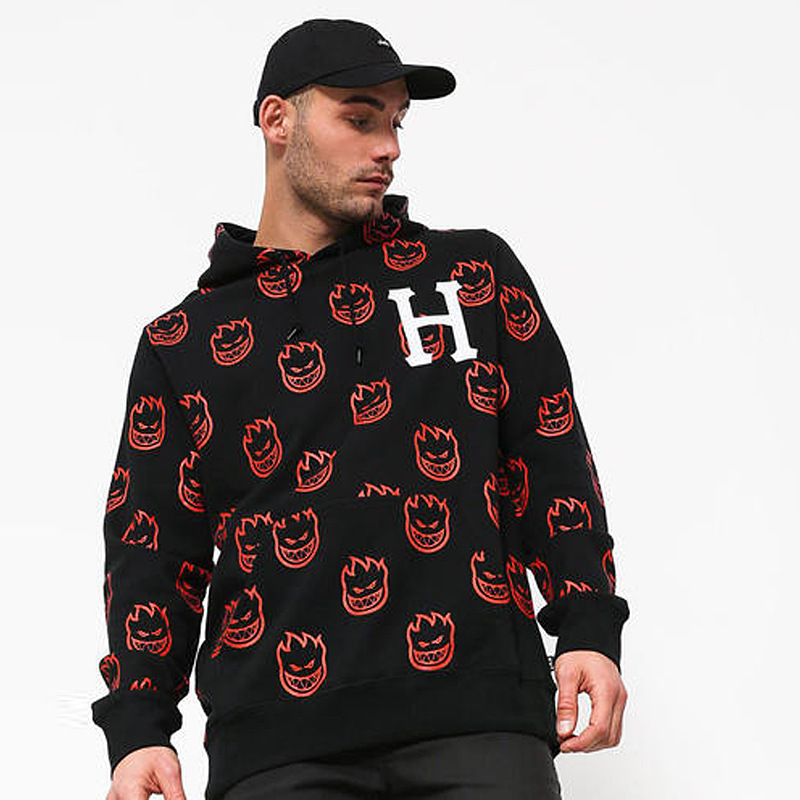 Men's Trendy Hip-Hop Ins European and American Skateboard Hip-Hop Huf Little Fire Printed Terry Hooded Sweatshirt Hoodie Casual Men's Trendy Hip-Hop Ins European and American Skateboard Hip-Hop Huf Little Fire Printed Terry Hooded Sweatshirt Hoodie Casual