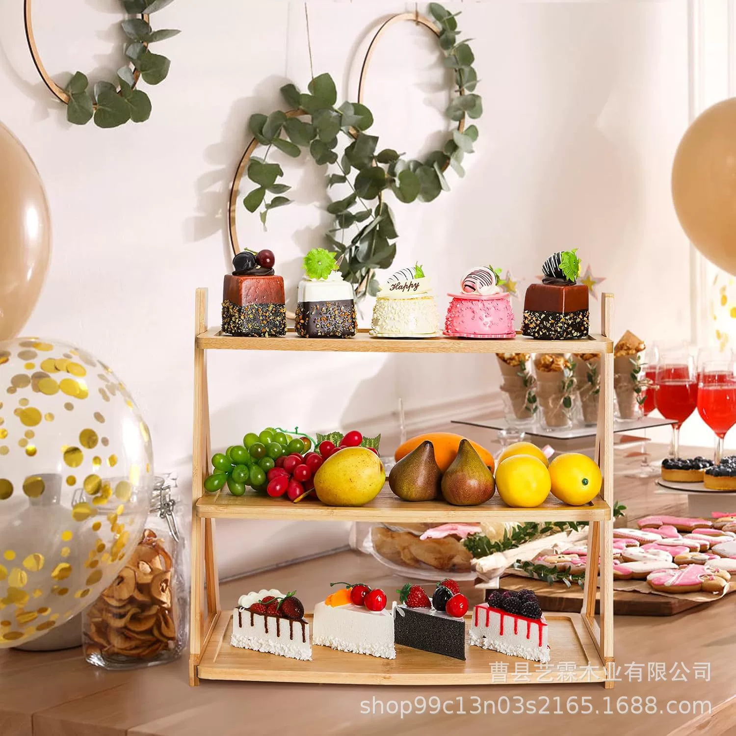 Бамбуковый поднос, 3-х уровневая прямоугольная сервировочная тарелка, вечерние закуски, десерт, многоуровневый поднос, подставка для фруктов, подставка для кексов