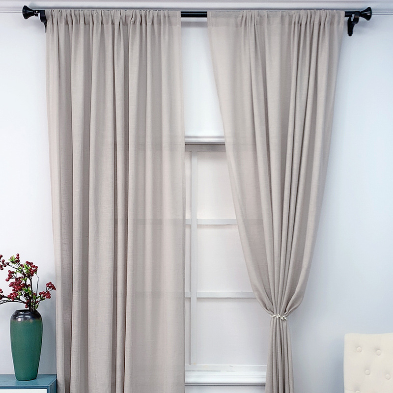 American-style Solid Color Cotton-linen Curtains For Living Room Bedroom Bay Window Finished_voghion.com