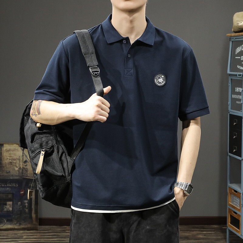男性のゆったりした大きいサイズのアメリカの夏の重いポンドの偽の2つのpoloシャツの半袖のtシャツの潮のブランドの襟の半袖のポールのシャツ|undefined