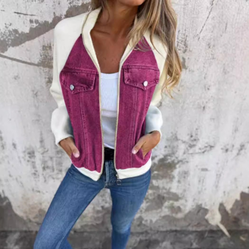 2024 summer new Amazon cross-border Europe and the United States winter Denim stitching jacket casual fashion coat women's clothing 2024 summer new Amazon cross-border Europe and the United States winter Denim stitching jacket casual fashion coat women's clothing