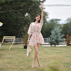 A women's three-piece swimwear set with conservative, shaping cover-up, slimming, and body-hugging design, inspired by Korean and Instagram trends, perfect for hot springs and Chanel-inspired style.