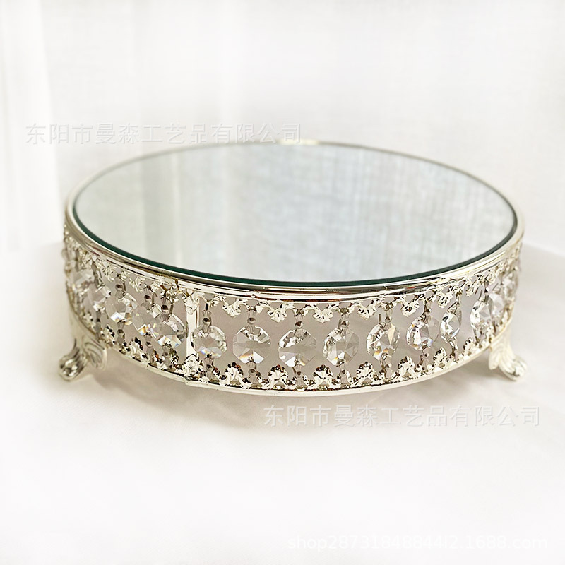 Venta al por mayor de estilo europeo de cristal redondo plato de fruta plato de pastel de alto aspecto bandeja de postre decoración de mesa de boda accesorios