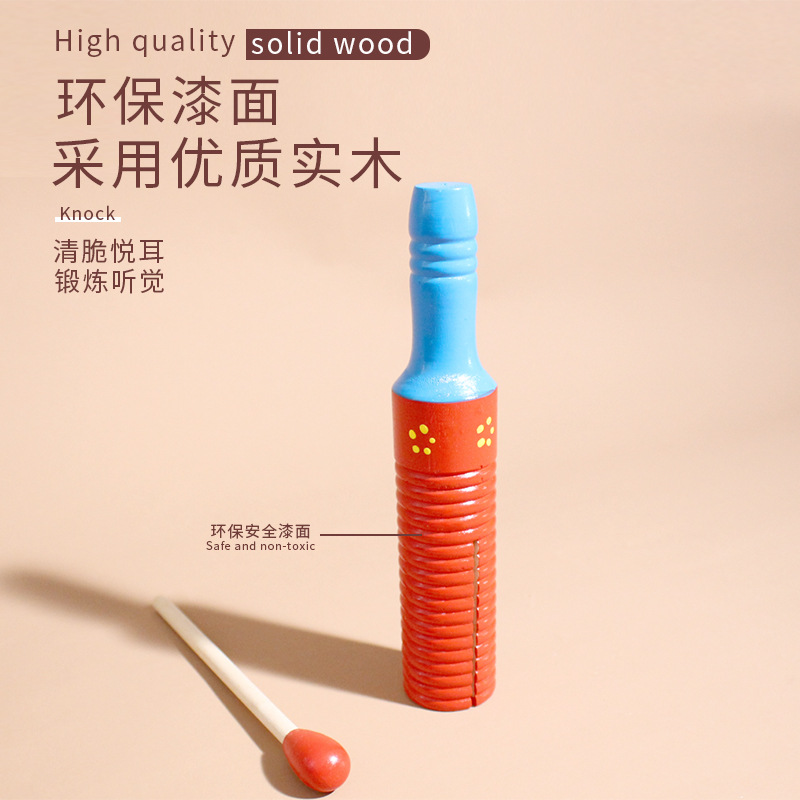Pescado de madera creativo con hilo educación temprana juguetes educativos de madera solo tubo de sonido niños bebé golpeando instrumento de percusión