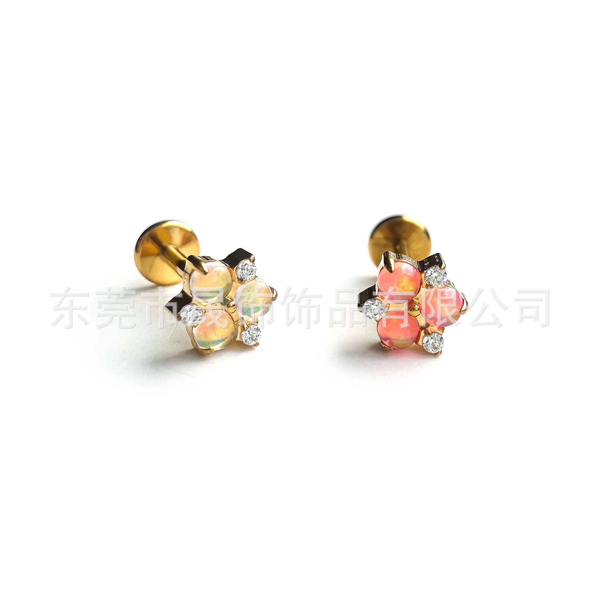 F136 Titanium 果冻澳宝 Flower Studded 极光澳宝 Ear Stud G23 Implant Grade Titanium 人体 Piercing Jewelry Helix Cartilage Stud