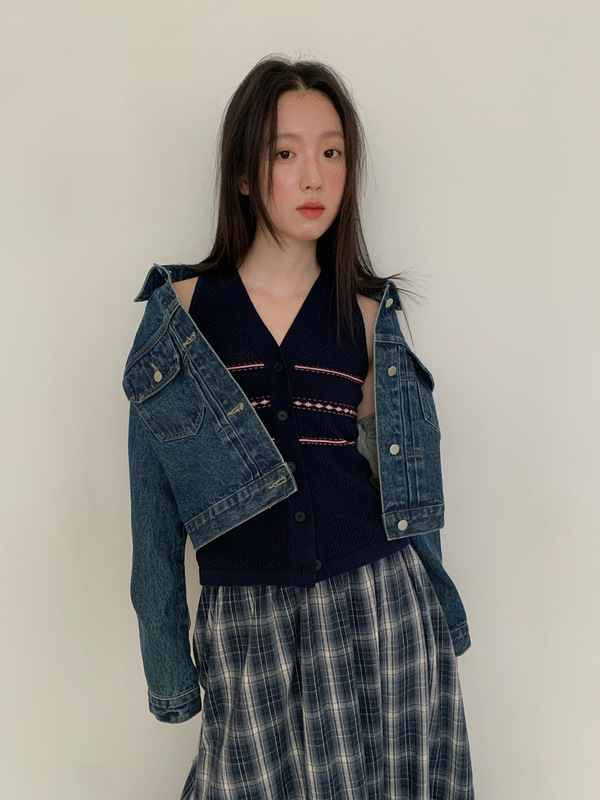 诠释美 NEWOPEN 25秋复古港风短款翻领口袋单排扣牛仔外套女F6286|undefined
