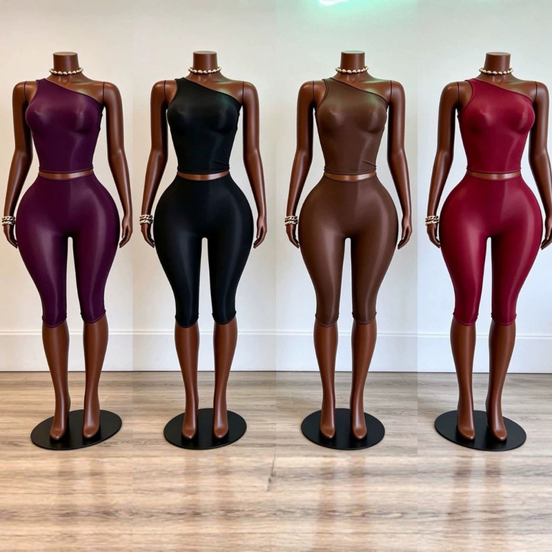 H61146 European and American cross-border hot girl one-shoulder slim-fit outfit, solid color high-elastic tight-fitting shorts, influencer model outfit H61146 European and American cross-border hot girl one-shoulder slim-fit outfit, solid color high-elastic tight-fitting shorts, influencer model outfit