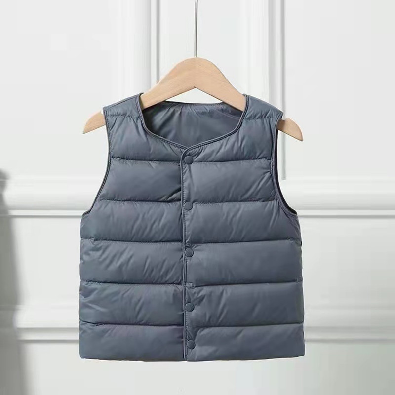 Chaleco de plumón infantil ligero de color sólido dentro y fuera antibacteriano de vestir blanco de invierno para niños y niñas y bebés