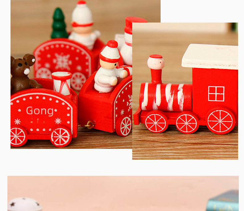 Piiriülesed jõulukaunistused puidust neljaosaline rong laste pühadekingitused akna töölaua ehted_voghion.com